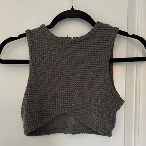 Gray Textured Sleeveless Crop Top
